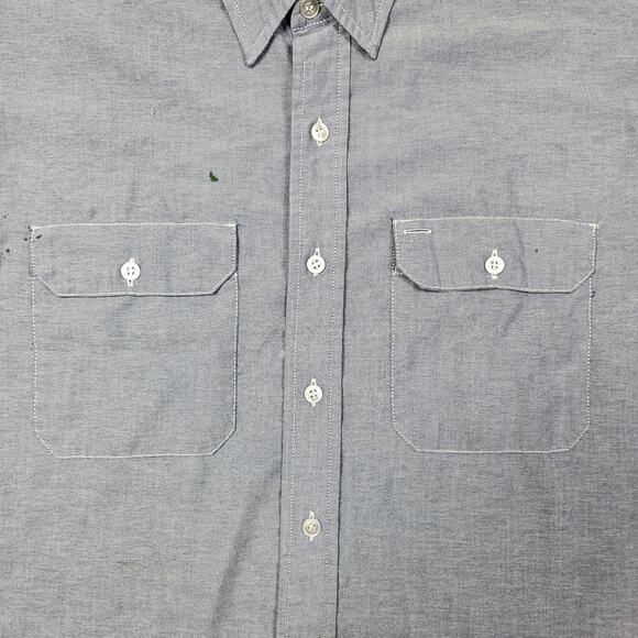 Vintage Roebucks Chambray Shirt XL Blue Lightweight Grunge Sears 60s 70s Work - Picture 2 of 13